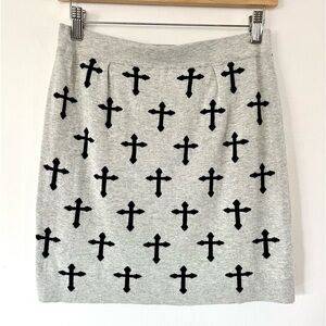 Glamorous Light Heather Gray With Black Cross Pattern Knit Mini Skirt Size 12